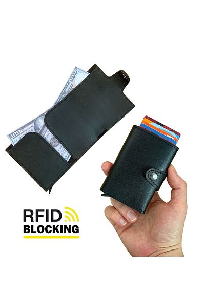Modica Black Wallet / Smart Card Holder with Paper Money Compartment, Rfid Protection, Anti-Theft Mechanism