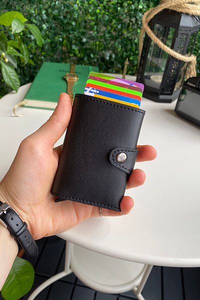 Modica Black Wallet / Smart Card Holder with Paper Money Compartment, Rfid Protection, Anti-Theft Mechanism