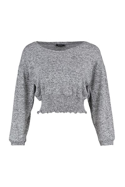 Trendyol Collection Γκρι Melange Ελαστική Μαλακή Βασική Πλεκτή Μπλούζα TWOAW23BZ00056