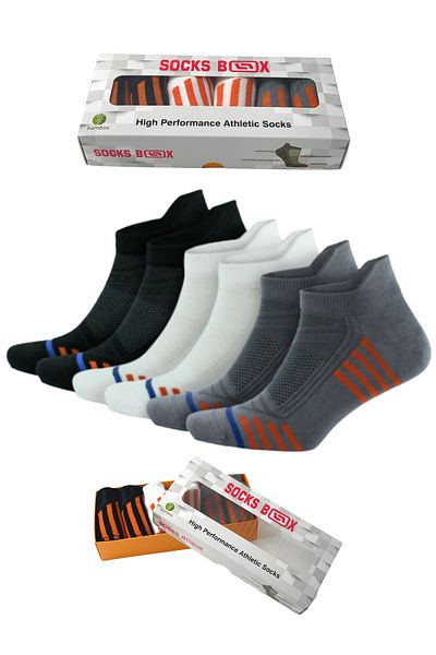 socksbox 6 Συσκευασίες μπαμπού πολύχρωμα ενισχυμένα πλενόμενα χωρίς ραφή αθλητικά μποτάκια για τρέξιμο για τρέξιμο ανδρικές κάλτσες/σετ1