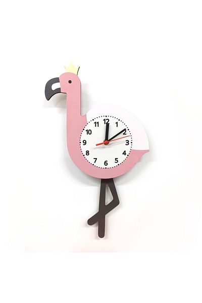 CajuArt Flamingo Patterned Kids Room Wall Clock with Swinging Pendulum