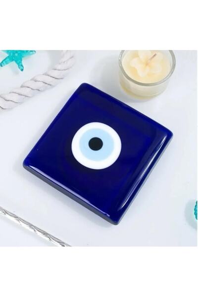 SUME Dekoratif Nazar Boncuklu Cam Kapak Banyo Gider Süsü 10x10 Cm