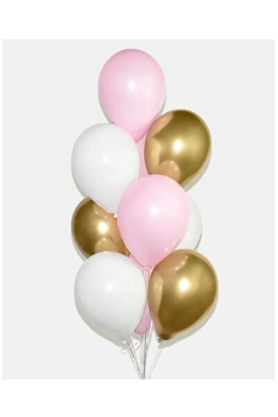 LOTUS PARTY 10 قطع - وردي - أبيض - بالون ذهبي كروم