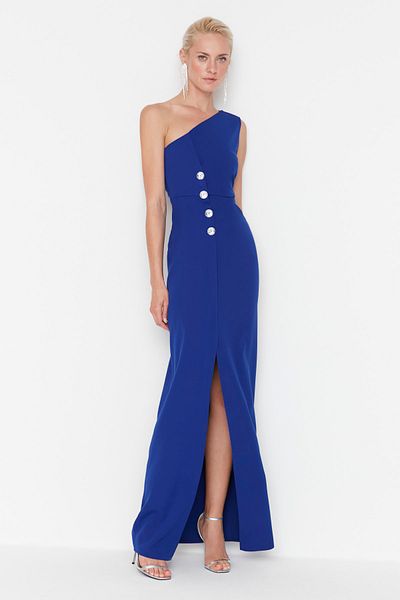 Trendyol Collection Saks gombos részletes hosszú estélyi ruha TPRSS22AE0160