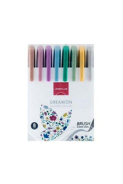 Lineplus Dreamon 8-Piece Set with Metallic Felted Pen Brush Tips