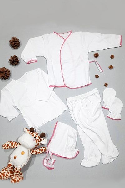 Mai Perla Unisex Red Bordered Unpainted Baby Emergency Needs Set 5 Pieces