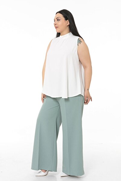 DISENTIS MODEST Άσπρη αμάνικη μπλούζα με κολάρο, με κουμπιά, με κολάρο