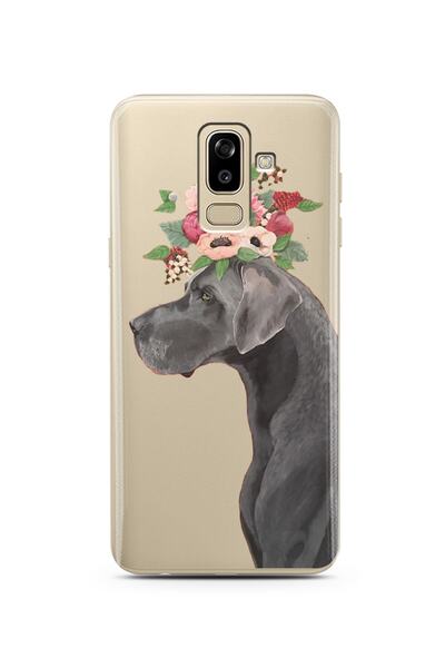 Spoyi Super Transparent Phone Case for Samsung J8 with Floral Dog Design