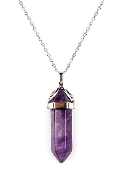 Gümüştel Certified Amethyst Natural Stone Pandula Necklace Including Chain