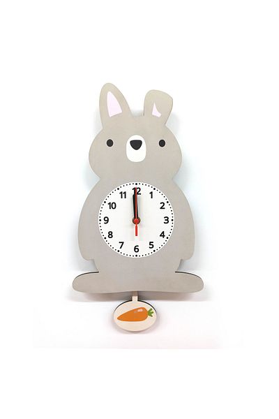 CajuArt Rabbit Patterned Children's Room Wall Clock with Swinging Pendulum