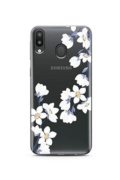 Spoyi Samsung M20 Art White Flowers Tasarımlı Süper Şeffaf Telefon Kılıfı