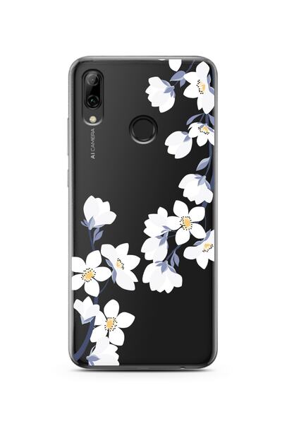 Spoyi Huawei P Smart 2019 Art White Flowers Tasarımlı Süper Şeffaf Telefon Kı...