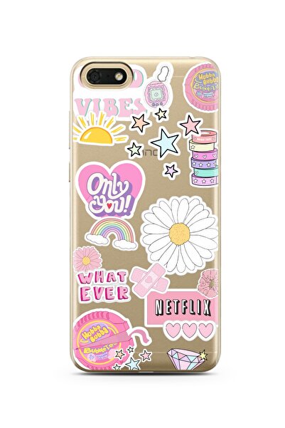 Spoyi Honor 7s Pink Sticker Tasarımlı Süper Şeffaf Telefon Kılıfı