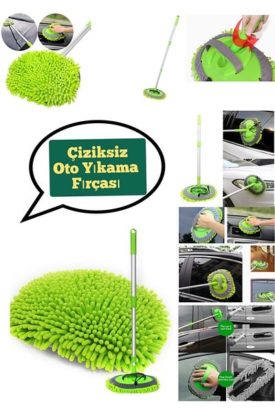 mrtbilisim Telescopic Handle Adjustable Dry Wet Car Wash Brush Auto Washing Mop Soft Cloth