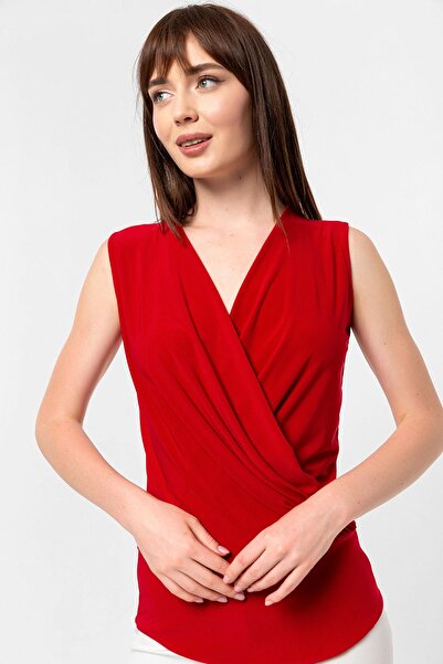 Laranor Kırmızı Kruvaze Yaka Bluz