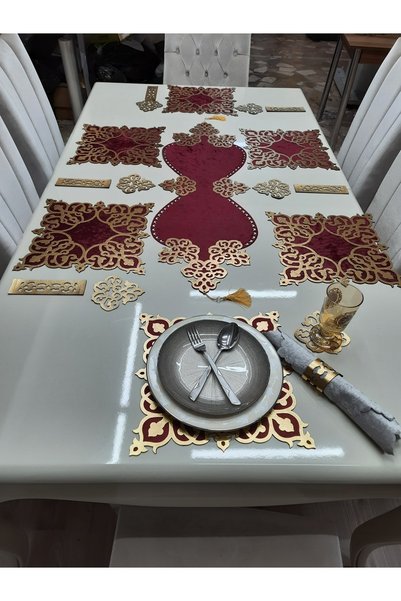 SEHARA Kadife/amerikan Servis/runner/6 Kişilik/19 Parça