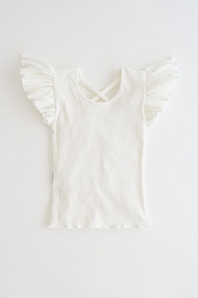 Banamio Helen Ruffled Sleeves Cross Back Detailed Ribbed Cotton Bodysuit (ecru)