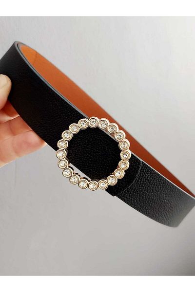 Kemerix Women's Gold Buckle Stone Belt