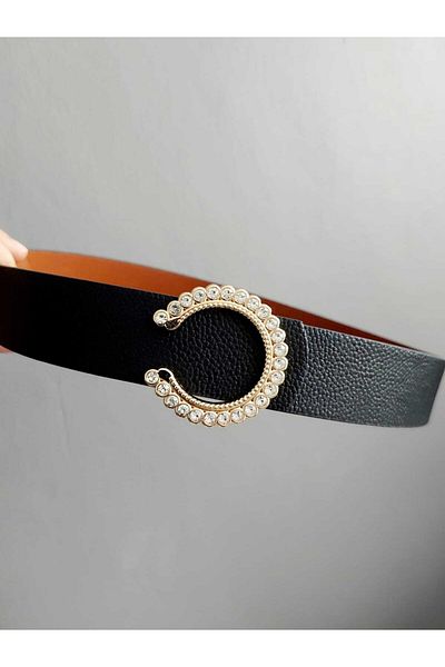 Kemerix Women's Gold Buckle Stone Belt