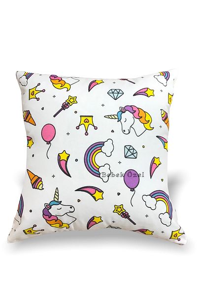 Babynia White Unicorn Themed Throw Pillow Case (43x43 Cm)