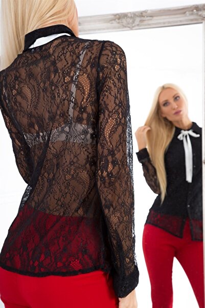 fasardi Dantel Sırtı Ve Kolları Transparan Kadın Gömlek