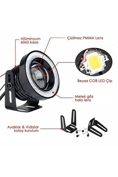 ERAKS CAR ACCESORIES Mercekli Angel Led Halkalı Sis Far Gövde Su Geçirmez Ang...