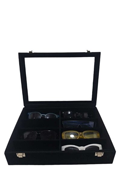 Dijital Çarşı 8 Glasses Box Decorative Corner Protected Black Alcantara Suede
