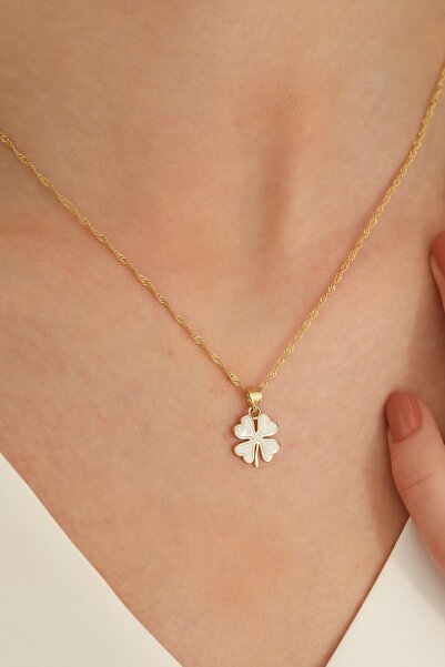 MİLET KUYUMCULUK 14 Ayar Altın Singapur Zincir Yonca Kolye