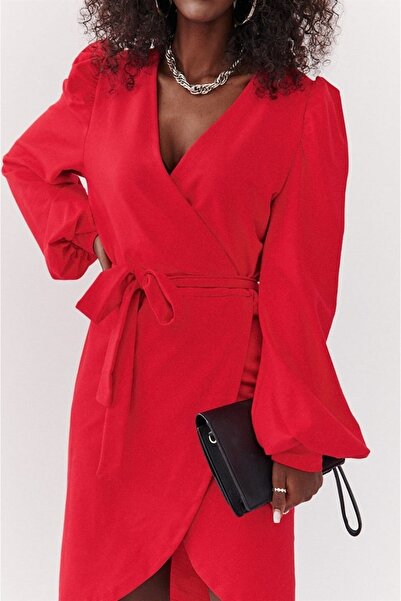 fasardi Kruvaze Kesim Kemer Detay Dekolte Elbise