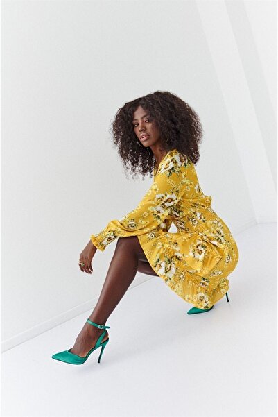 fasardi Beli Büzgü Detaylı Desenli Mini Elbise