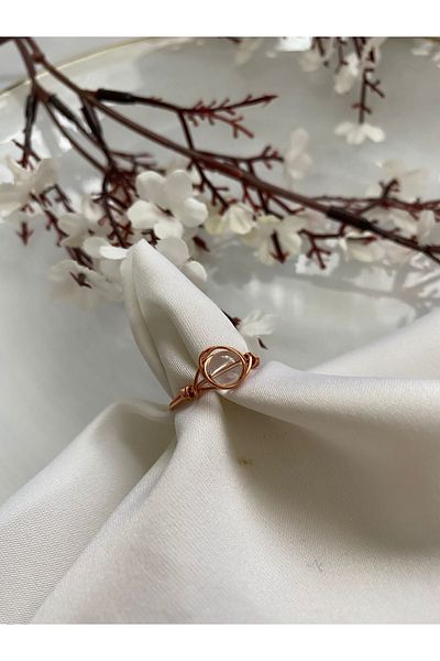 PelvedDesign Crystal Quartz Natural Stone Copper Handmade Wire Ring