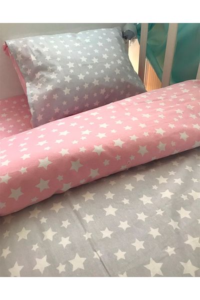 Babynia Baby Special Cotton Παιδικό Σετ Παπλωματοθήκη Μονό Νεανικό Γκρι Ροζ Αστέρι