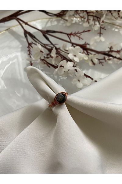 PelvedDesign Obsidian Natural Stone Copper Wire Ring