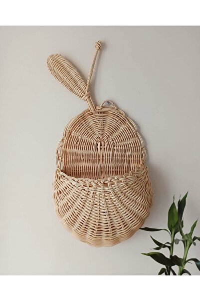 Veneris Design Armut Kapı - Duvar Sepeti Bambu Hasır Cepli Askılı Sepet, Düze...