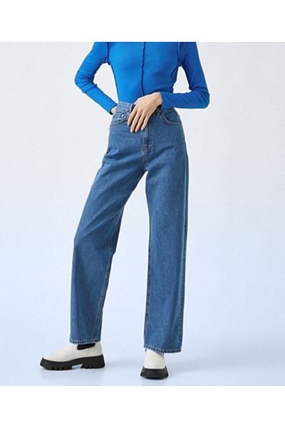 LİMABEL Snow Wash Blue Lycra Pantaloni Palazzo cu talie super inalta Blugi