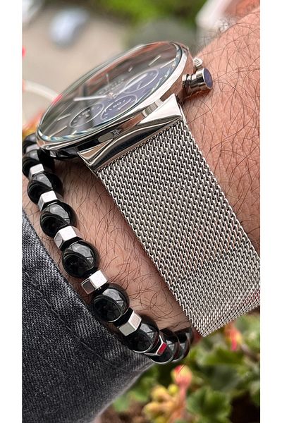 FERRO Steel Mesh Cord VIP Model Silver Color Functions Active Men's Wristwatch Bracelet