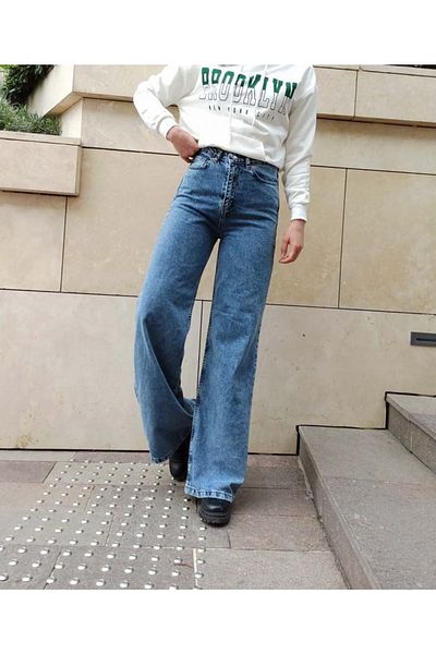 LİMABEL Pantaloni de damă din lycra cu talie înaltă, albastru, spălat cu zăpadă