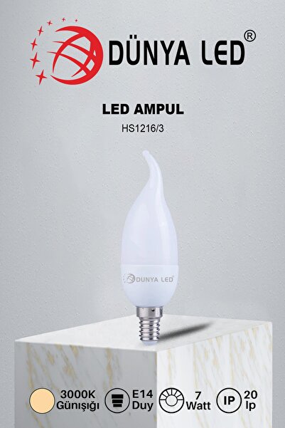 DÜNYA LED Hs.1216/3 7w E14 Buji Kıvrık Led Ampul 3000k Günışığı Yüksek Lümen Kolay Kullanım Fiyat Performansı