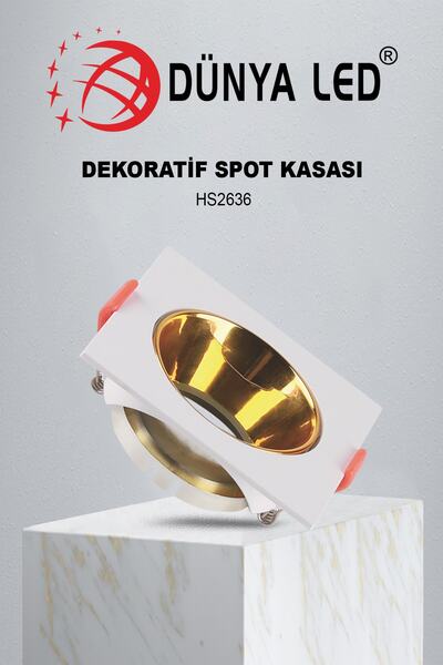 DÜNYA LED Hs.2636 Tekli Beyaz-Gold Renk Kare Boş Kasa Montaj Ve Kullanımı Kolay