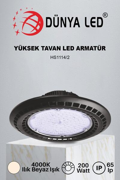 DÜNYA LED Hs.1114/2 200w Ufo Yüksek Tavan Led Armatür 4000k Ilık Beyaz Uzun Ö...