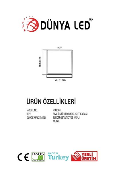 DÜNYA LED Hs.2001-b Sıva Üstü Led Panel Boş Kasa 4cm Yükseklik 60x60 Beyaz Renk Kolay Montaj Ve Kullanım