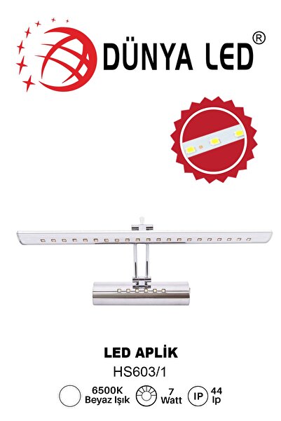 DÜNYA LED Hs.603/1 5w Led Krom Aplik 6500k Beyaz Işık Banyo Tablo Yatak Başı Aydınlatması