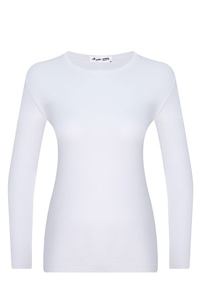 mis-san White Crew Neck Long Sleeve Basic Viscon Badi