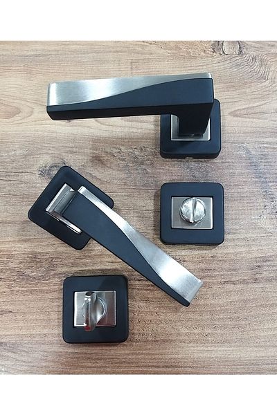 ARON Sofuoğlu Lux Derya Door Handle (BATHROOM-WC) Square Rosette Matte Black - Matte Satin Aluminum / Steel