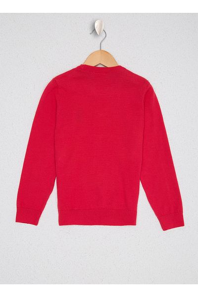 U.S. Polo Assn. Pulover pentru fete, cu decolteu rotund, cu croiala normală, uni fucsia