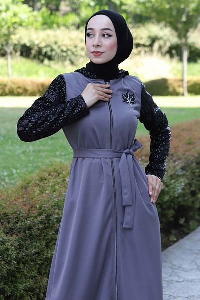 Modamihram Detailní flitry Abaya Antracit