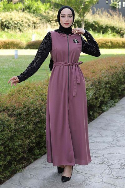 Modamihram Sequined Detailed Abaya Dusty Rose