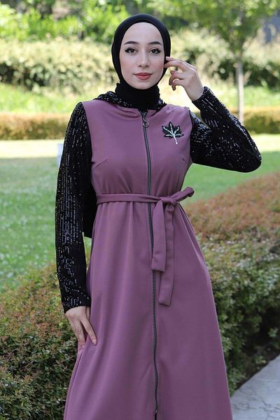Modamihram Sequined Detailed Abaya Dusty Rose