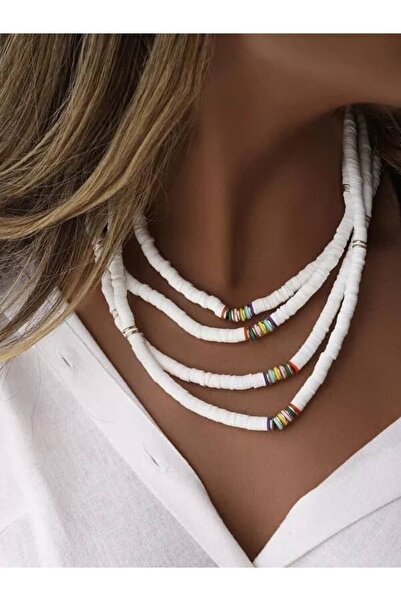 ESUSO قلادة خرز فيمو بيضاء مكونة من 4 قطع