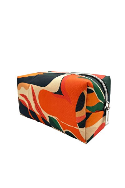 Differ Studio Оранжева водоустойчива чанта за моливи/грим/козметика/пътуване/ръчна чанта с листен мотив